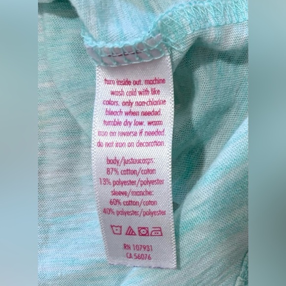 Justice Teal Green Heathered Raglan 3/4 Sleeve Sporty Tee Shirt Girls Size 10 - Picture 4 of 7